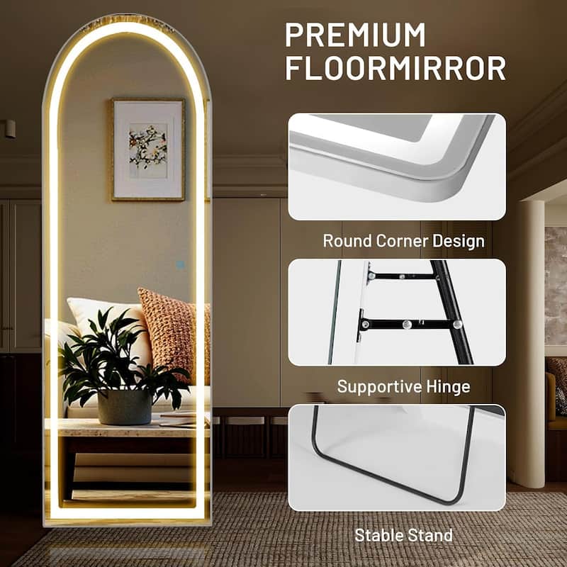 Arched Mirror Full Length with LED Lights, Hanging Mirror Wall Mounted Mirror, Full Body Mirror for Living Room