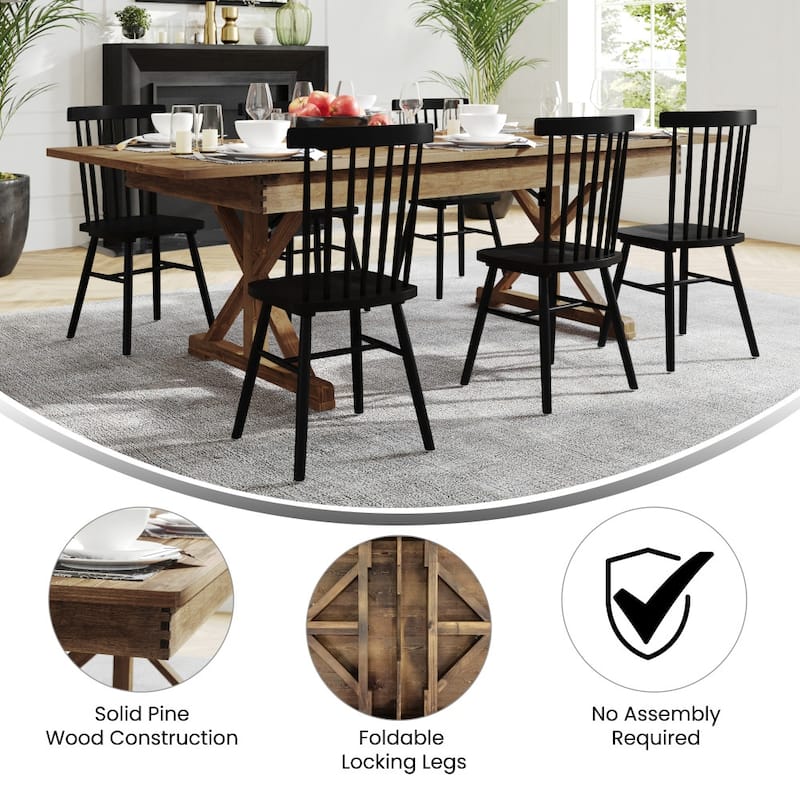 8' x 40" Rectangular Antique Rustic Solid Pine Folding Dining Table