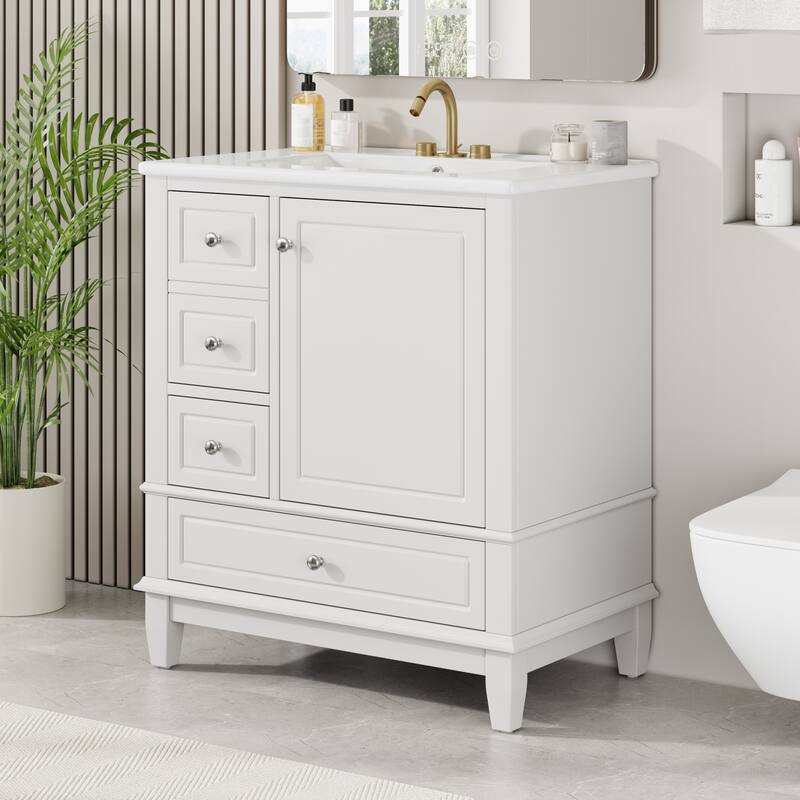 Christopher Knight Home 30" Stylish and Functional Bathroom Vanity with Sink - Left Drawer Right Door - White