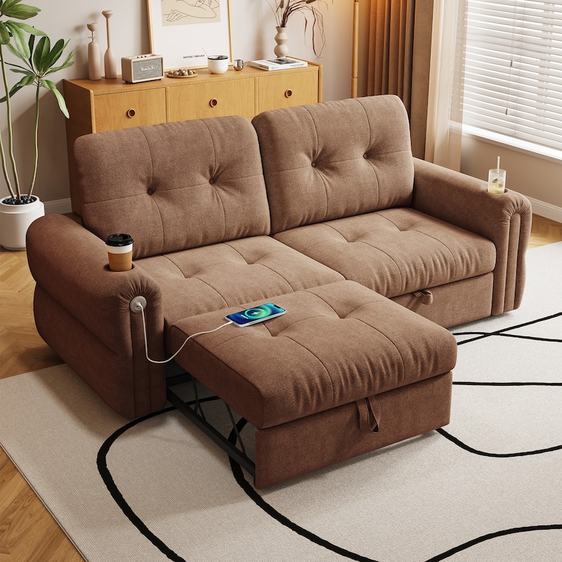 GDFStudio - Chenille Convertible 2-Seater 74" Sofa Bed