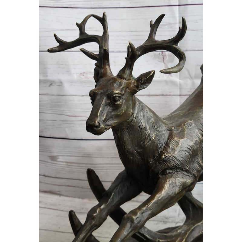 Leaping Stag Reindeer Deer Elk Bronze Caribou Bronze Sculpture Statue Signed Art