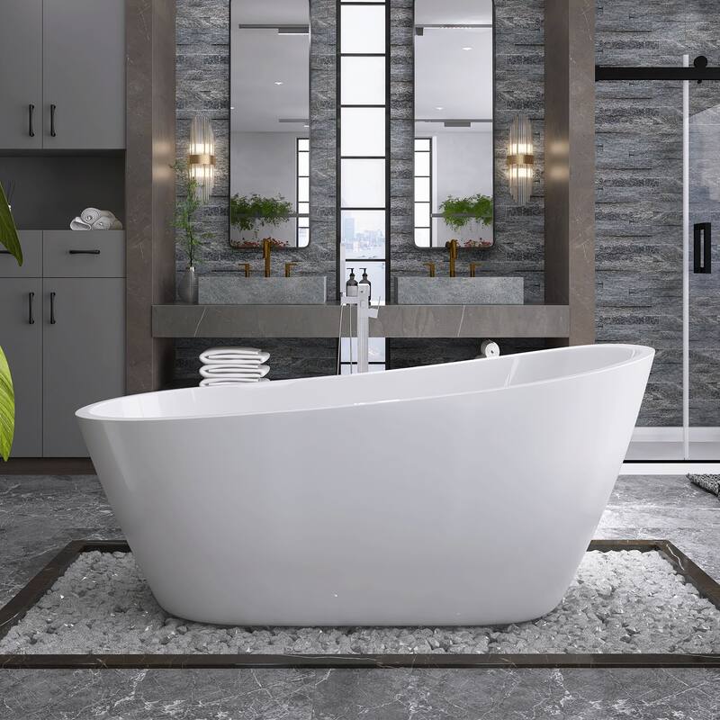 67 in. x 31 in. Acrylic Freestanding Soaking Bathtub in Gloss White - 67" x 31" - Gloss White