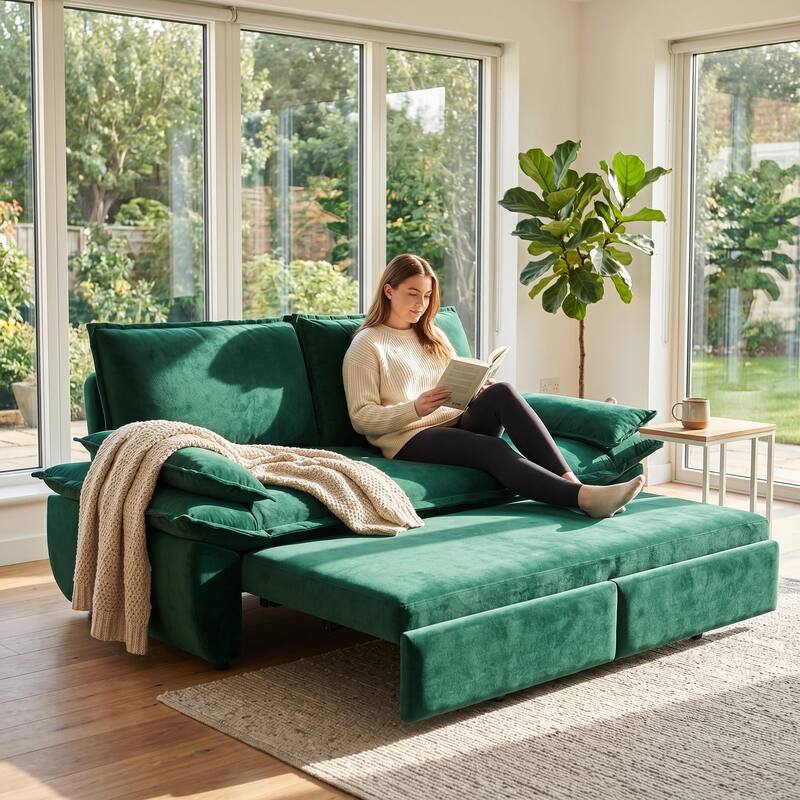 Homy Casa 73.2''/94.5" Queen/King Pull Out Sofa Bed, 3-in-1 Corduroy/Velvet Sleeper Couch