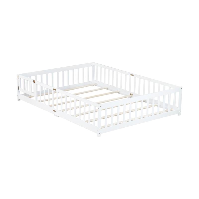 Queen Size Floor Bed with Door and Safety Guardrails