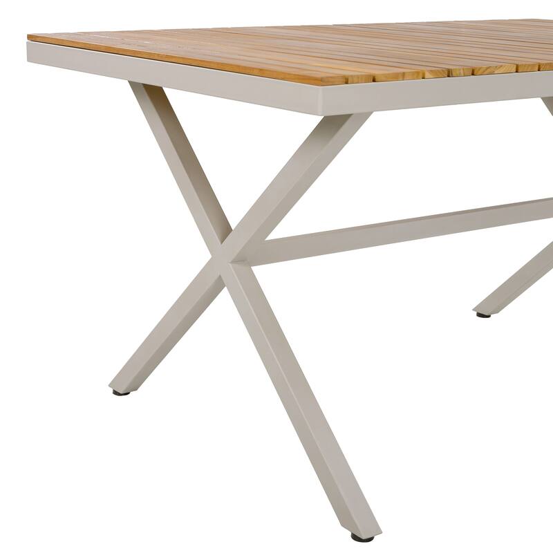 Christopher Knight Home Thalric Patio Acacia Wood Top and Steel Frame Rectangular Dining Table
