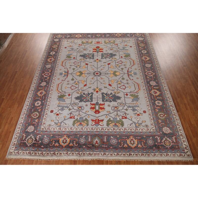 Gray Oushak Large Oriental Rug Hand-Knotted Wool Carpet - 11'10"x 14'10"