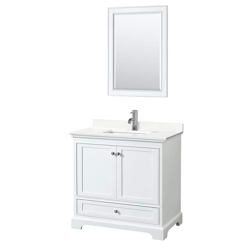 Wyndham Collection WCS202036S-QTZ-UNSM24 Deborah 36" Free Standing - White / White Quartz Top / Polished Chrome