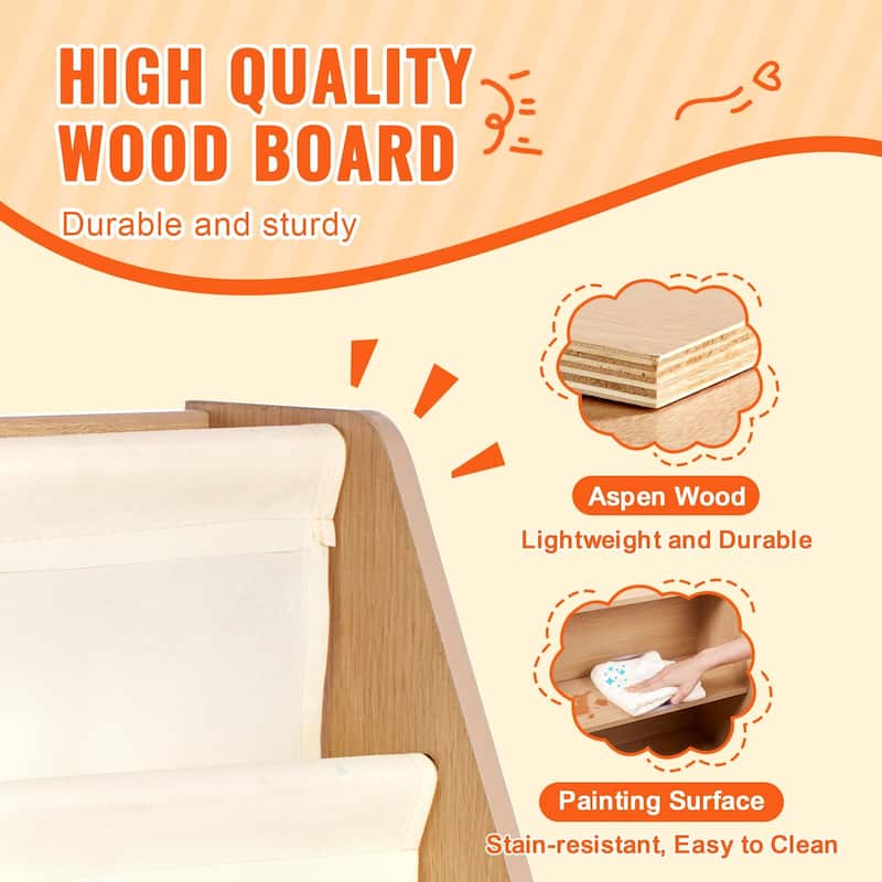 4-Tier Wooden Kids Toy Storage Organizer with 6-Layer Book Storage Shelves - 35"L x 16"W x 32"H