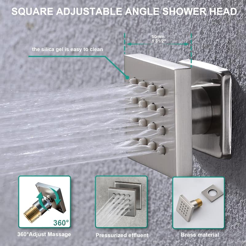 brushed nickel 20 inch 64 LED color light rain head 3 way thermostatic shower - 7'6" x 10'9"