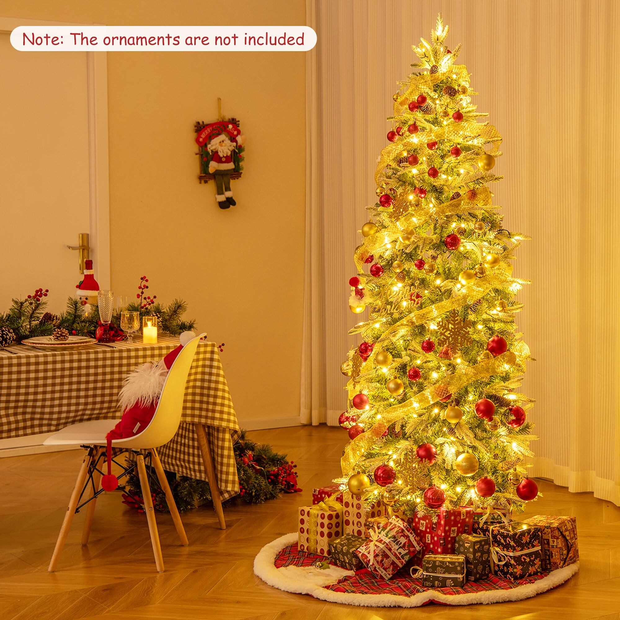Gymax 6/7.5/9 FT Pre-Lit Artificial Christmas Tree Snow