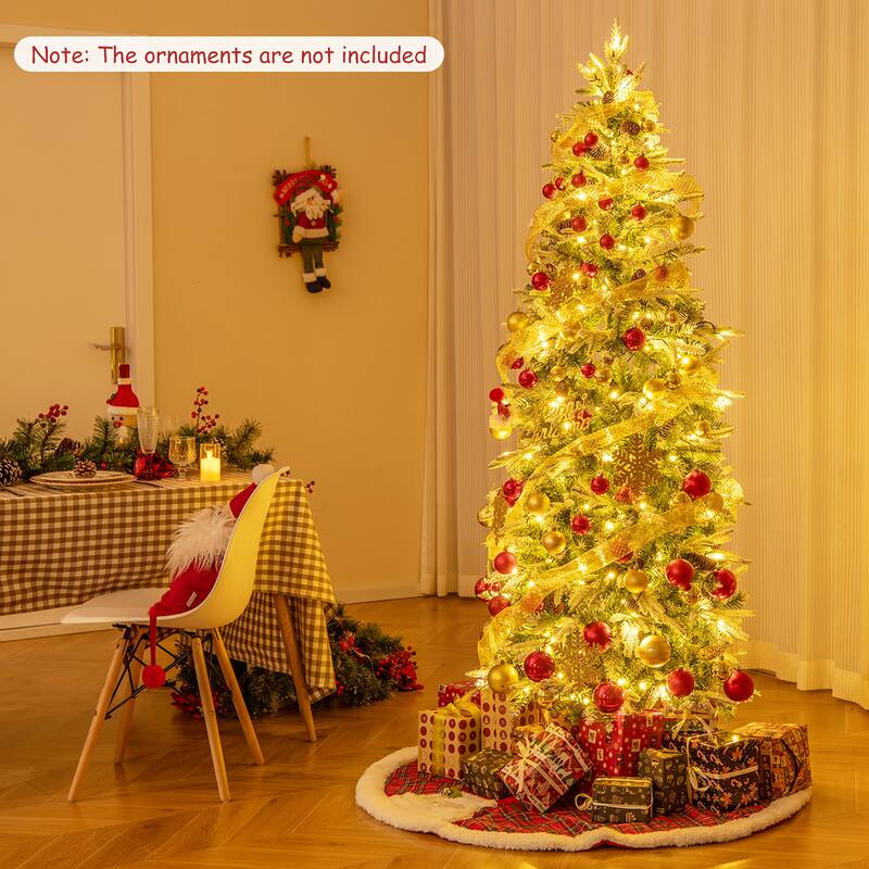 Gymax 6/7.5/9 FT Pre-Lit Artificial Christmas Tree Snow Flocked Hinged