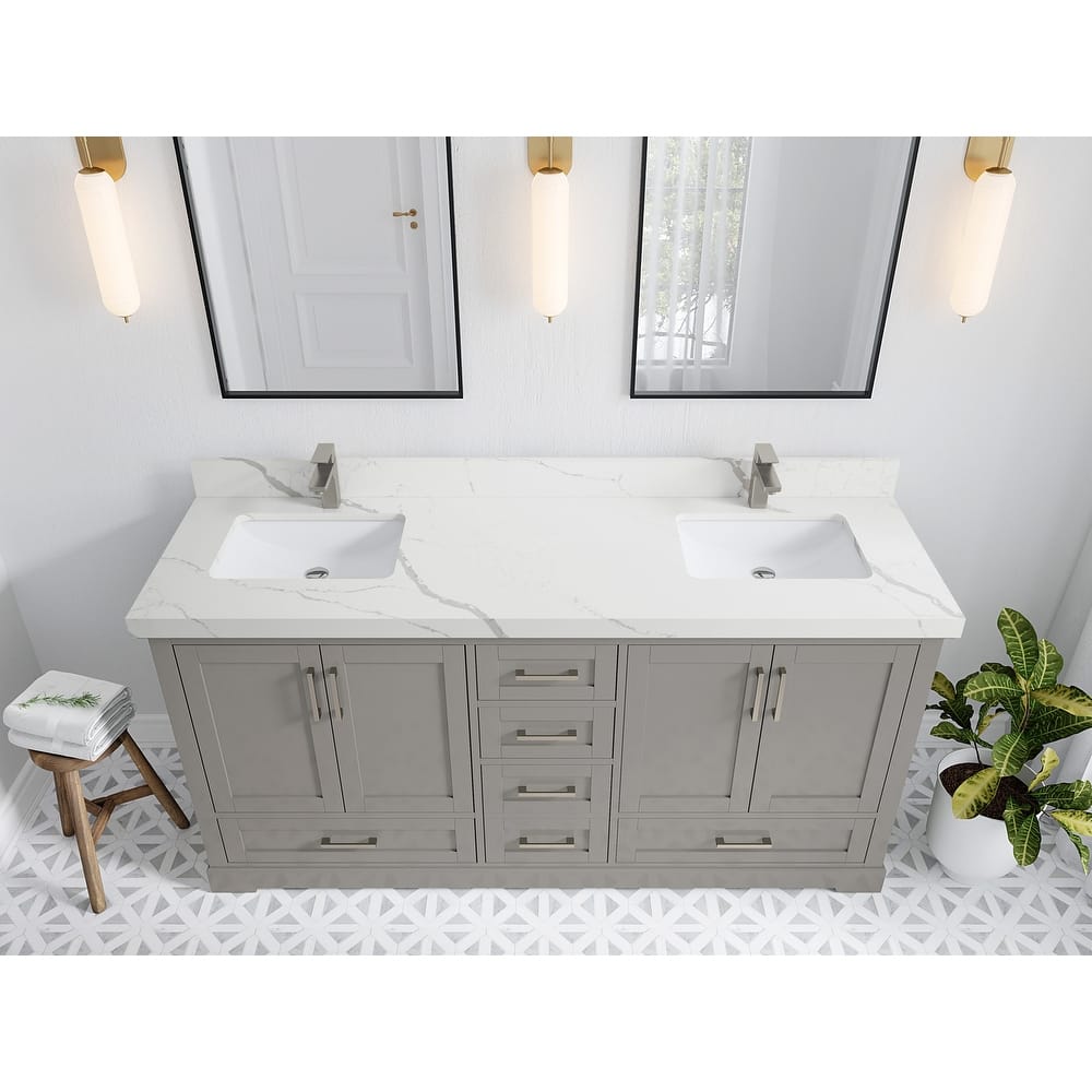 Willow Collection 72 in W x 22 in D x 36 in H Boston Double Bowl Sink Bathroom Vanity with Countertop