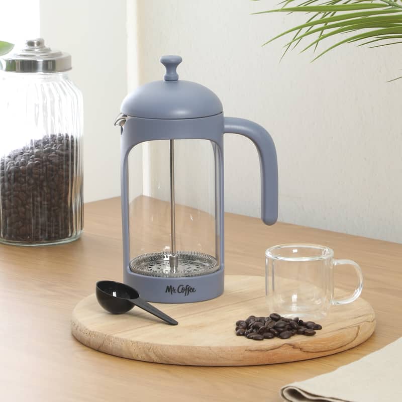 Mr. Coffee French Press Coffee Maker, 31 oz Borasilicate Glass & Frame and Plunger, Includes Coffee Scoop
