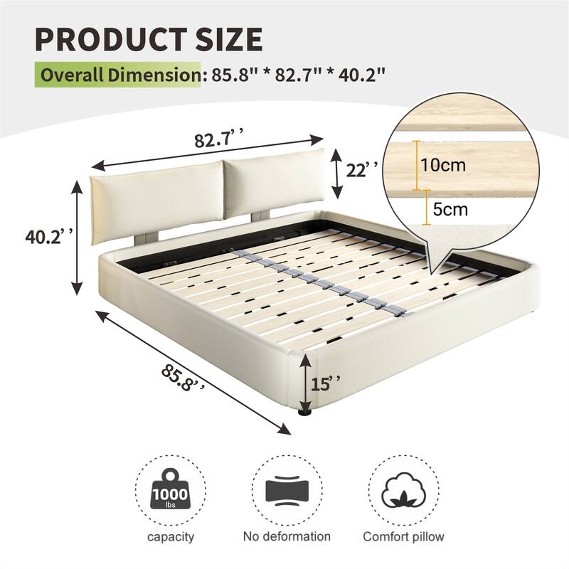 King Size Cloud Bed Frame with Oversized Movable Headboard, Chenille Upholstered Platform Bed with Metal & Wood Support