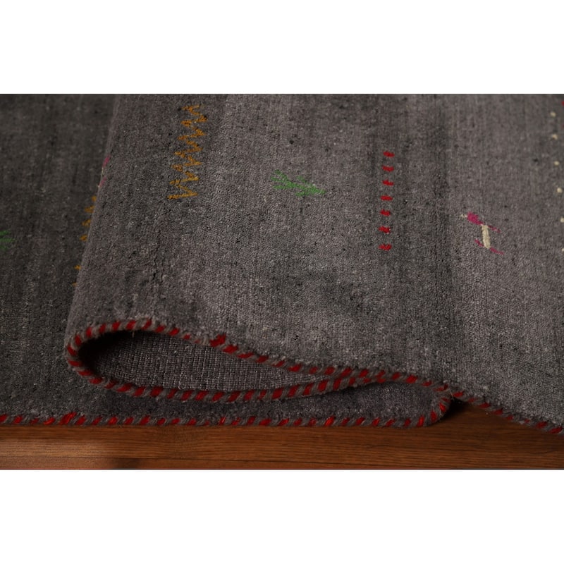 Gabbeh Oriental Area Rug Handmade Grey Modern Wool Carpet - 5'9" x 7'8"