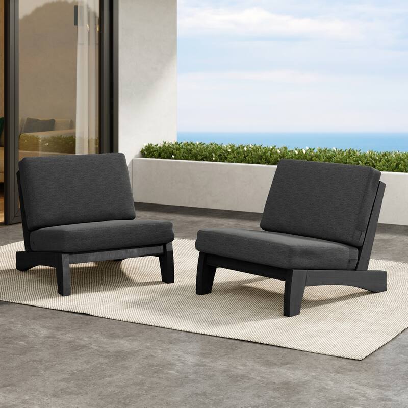 Outdoor Teak Wood Waterproof Armless Chair Loveseat with Cushions - LOVESEAT SEPARATE CUSHION - Dark Gray/2 Chair