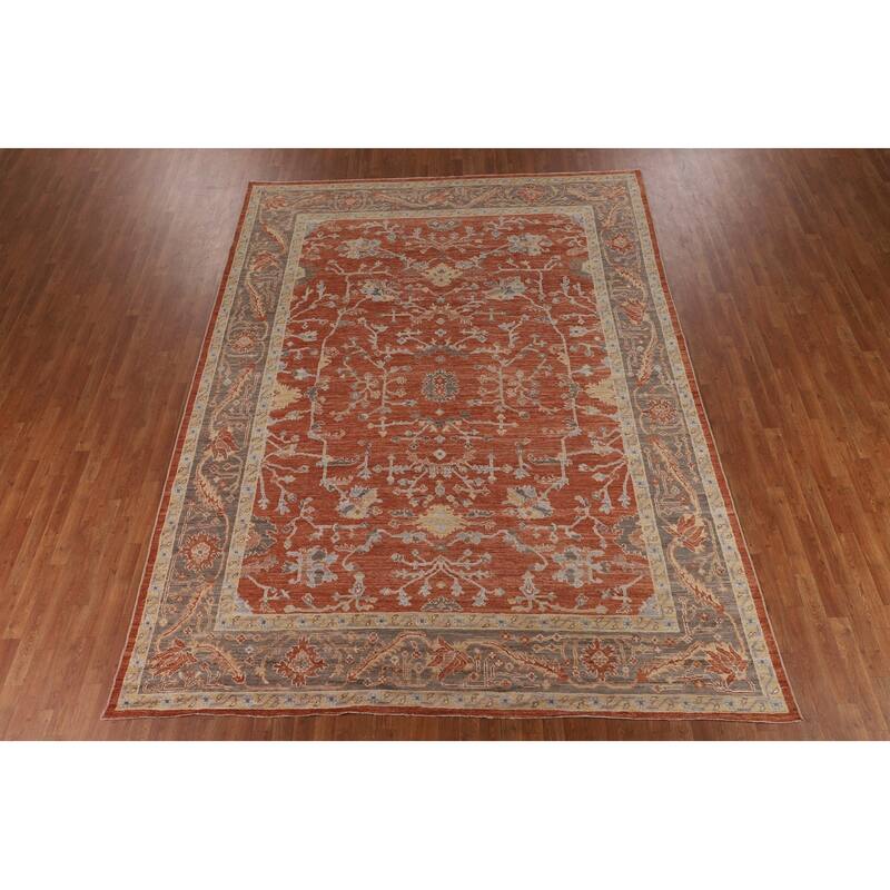 Orange Oushak Vegetable Dye Area Rug Handmade Wool Carpet - 9'3"x 11'11"