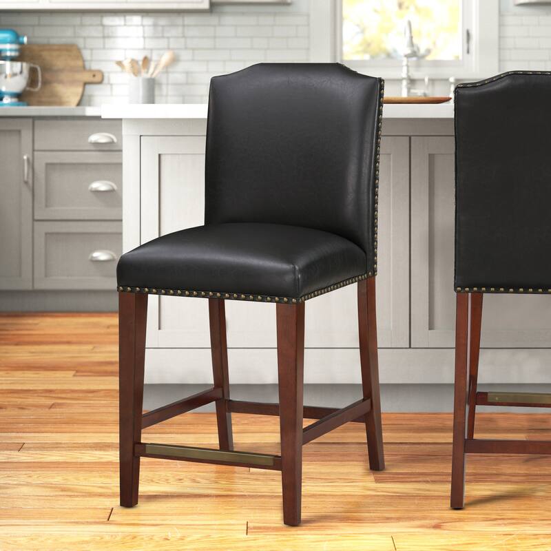 Britton Stationary Faux Leather Counter Stool with Nail Heads by Greyson Living - Brown