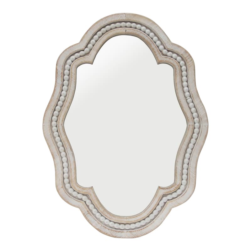 27" Tall Whitewash Wall Mirror with Beaded and Scalloped Edges