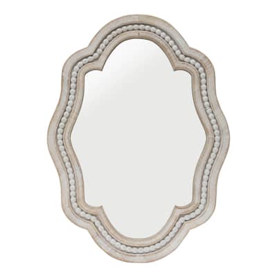 27" Tall Whitewash Wall Mirror with Beaded and Scalloped Edges