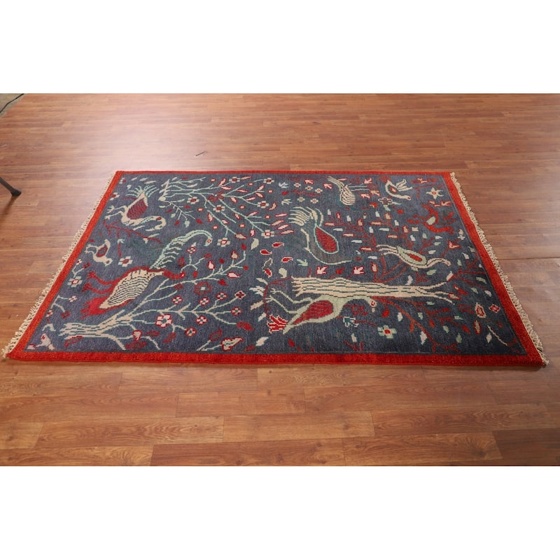 Animals Pictorial Ziegler Oriental Foyer Rug Handmade Wool Carpet - 4'1"x 5'11"