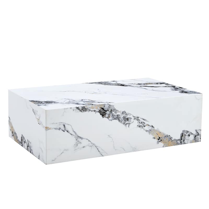 Modern Coffee Table Marble-Patterned Coffee Table Stylish Coffee Table with Marble Design, for Living Room‌