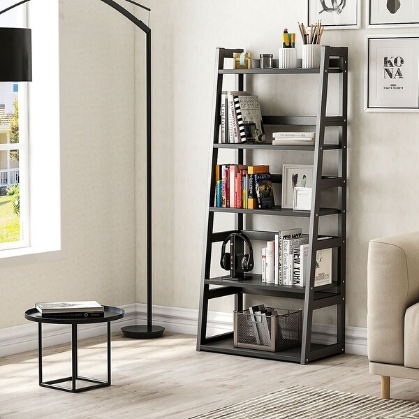 5-Tier Bookshelf, Free Standing Ladder Shelf, Ample Space for Storage