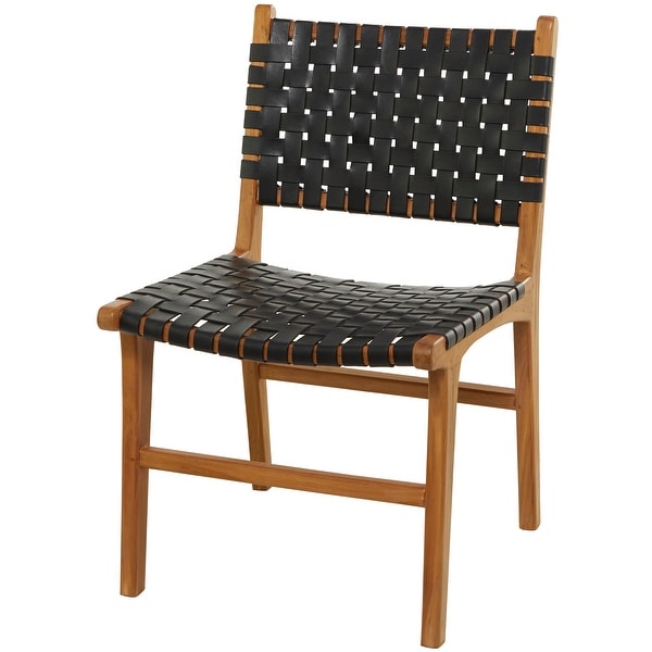 Handmade Teak Woven Leather Dining Chair (Set of 2) - N/A - On