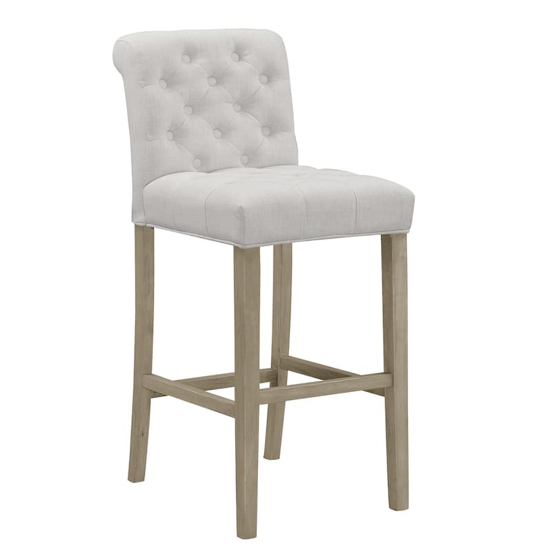 Set of 2 Aleen Beige Fabric Barstool with Roll Back and Tufted Buttons