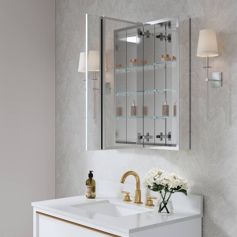 28''W X 30''H Recessed Or Surface Wall Mount Bathroom Medicine Cabinet With Adjustable Glass Shelves