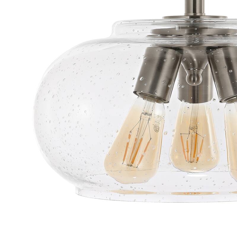 Marlowe 13.75" 3-Light Modern Industrial Iron/Seeded Glass LED Semi Flush Mount, Nickel/Clear by JONATHAN Y