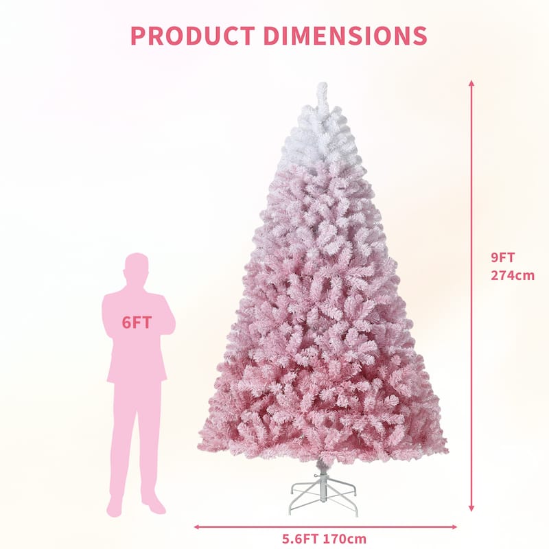 4.5FT Pink Gradient Artificial Christmas Tree – 100 Warm White LEDs, Snow Frosted, 300 Branch Tips, Metal Stand