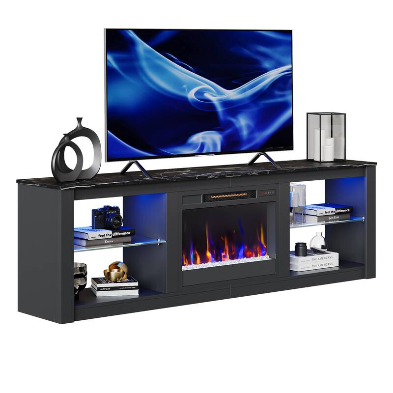 TV Stand for TVs up to 75" with Fireplace, LED Entertainment Center - 71 inch