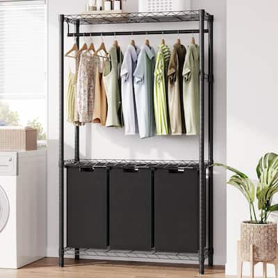 Laundry Sorter with Adjustable Storage Rack and 2 Baskets