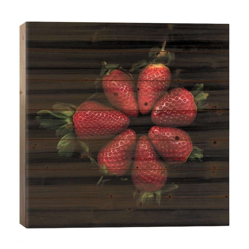 Shiny Strawberries Print On Wood by Magda Indigo - Multi-Color - 26x26x1.5