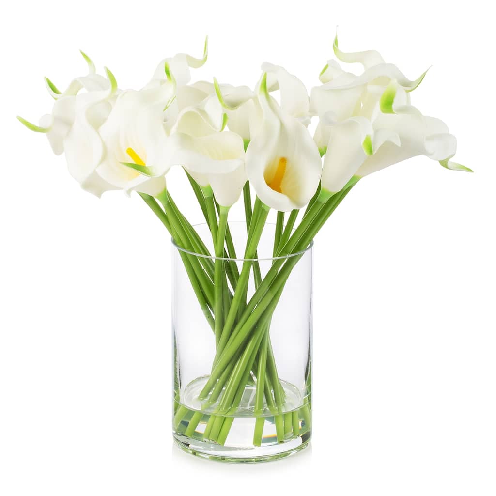 Enova Home 20 Pieces Real Touch Faux Calla Lily Artificial Flowers in Vase with Faux Water for Dining Table Decor, Wedding Event