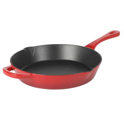 Crock-Pot Artisan 12 Inch Enameled Cast Iron Round Skillet in Gradient Red