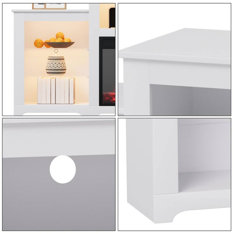 32" H TV Stand with Fireplace for TVs up to 80" - Remote Control, Energy-Efficient Heater, 16-Color Light Strip