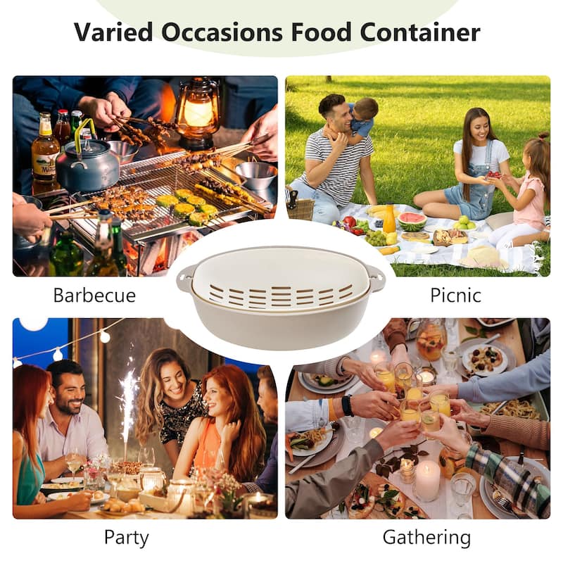 Javlergo Double Layer Oval Colander with Rotatable Design BPA Free PP Material Dishwasher Safe for Indoor Outdoor Use Barbecue