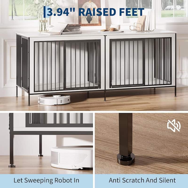 79" Heavy Duty Double Dog Crate Furniture for Medium/ Large Dogs