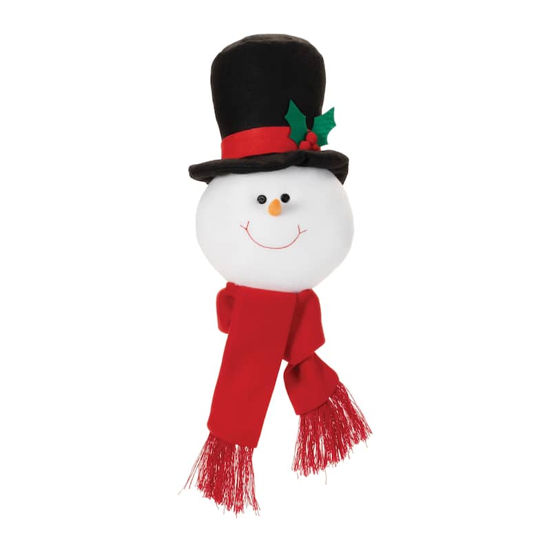 Set of 2 Plush Snowman Head Ornaments Whimsical Christmas Tree Decorations in Red, White & Black - 22.5” x 7.5” x 7.5” - Red