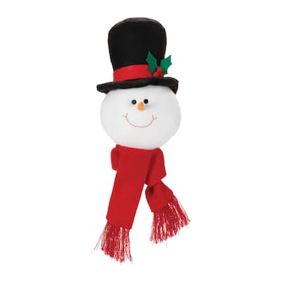 Set of 2 Plush Snowman Head Ornaments Whimsical Christmas Tree Decorations in Red, White & Black - 22.5” x 7.5” x 7.5”