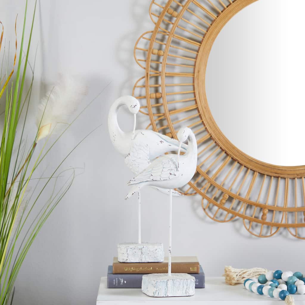 Whimsical Polystone Bird Sculpture (Set of 2) - White or Brown