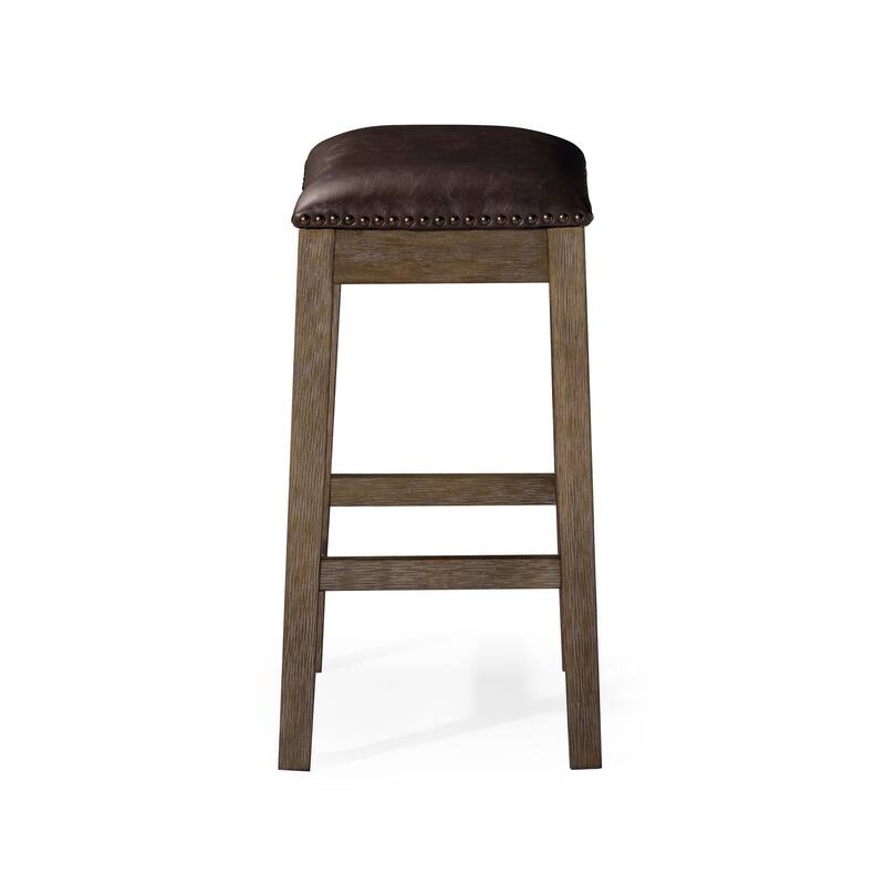 HomeRoots 26" Brown Faux Leather and Solid Wood Backless Counter Height Bar Chair