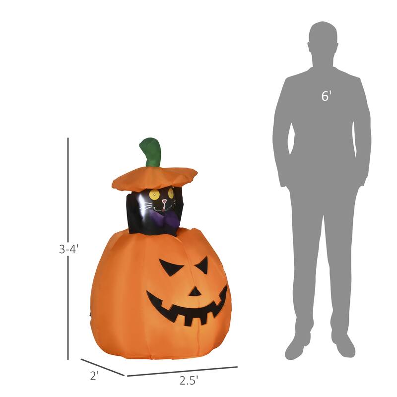 Outsunny 4 ft. Black Cat Halloween Inflatable Pumpkin Halloween Decoration