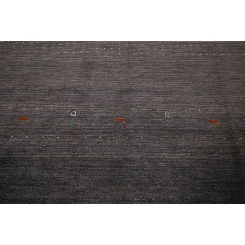 Gray & Brown Striped Gabbeh Indian Area Rug Handmade Wool Carpet - 8'2"x 9'6"