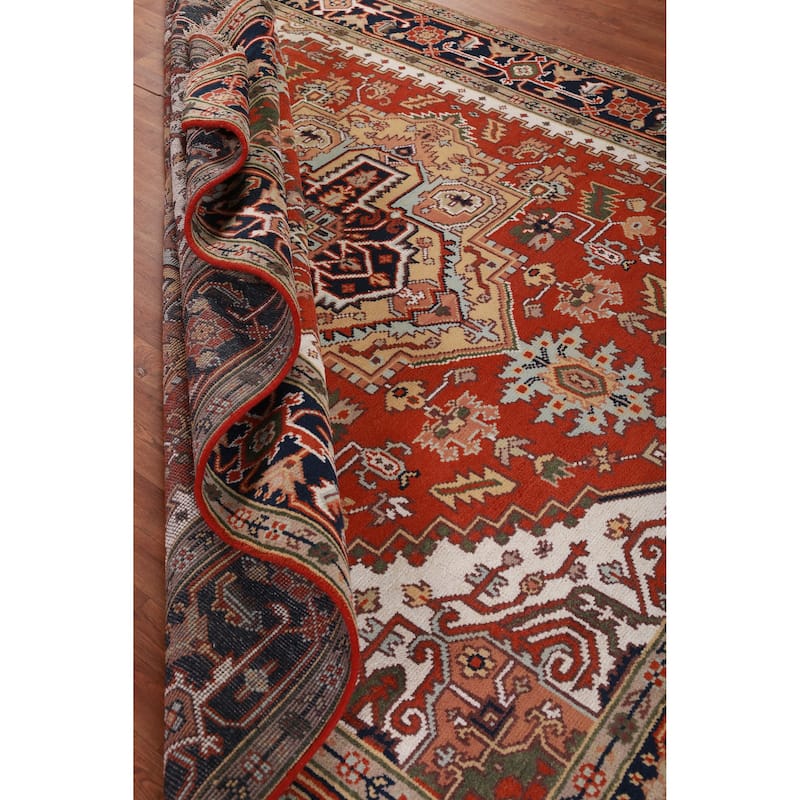Hand Knotted Oriental 100% Wool Carpet Traditional Medallion Oranges & Rust Heriz (serapi) Area Rug - 10' 1'' X 7' 11''