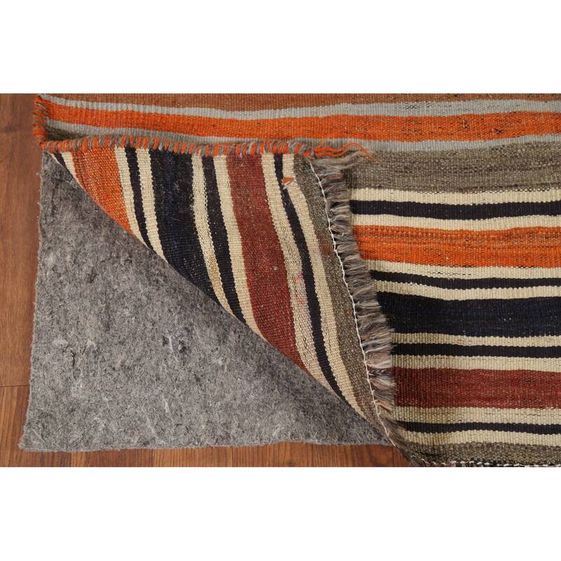 Striped Kilim Qashqai Persian Vintage Area Rug Flatweave Wool Carpet - 5'0"x 9'10"