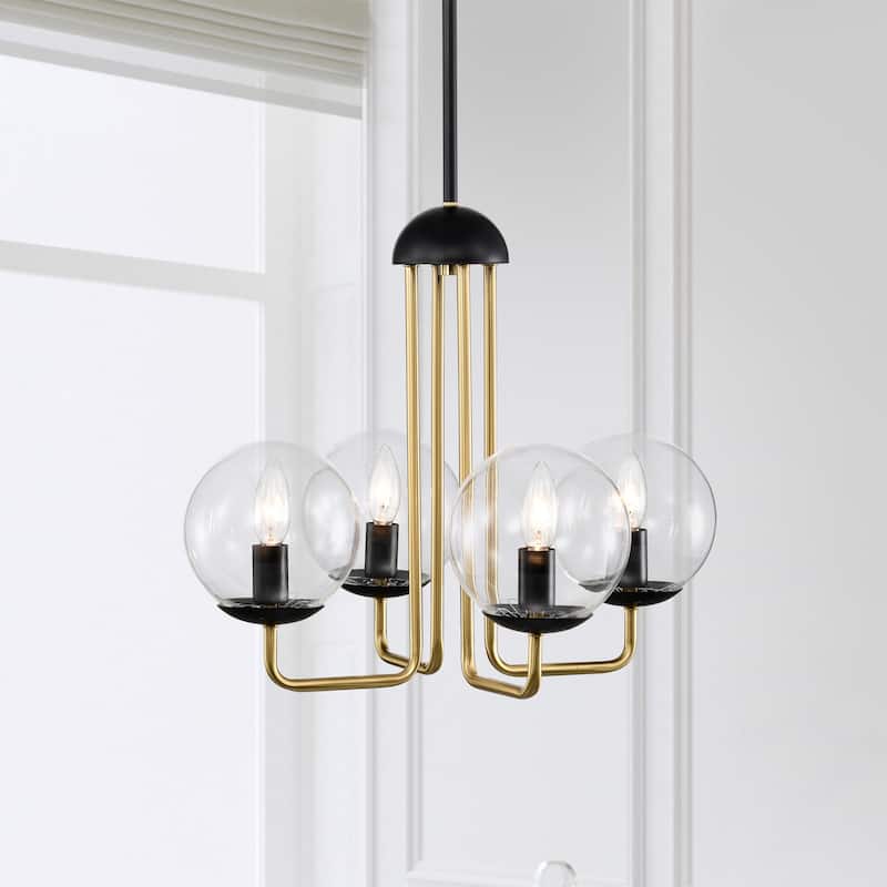 Leila 19 Inch Clear Globe Shade Modern Linear Chandelier 4 Light - N/A