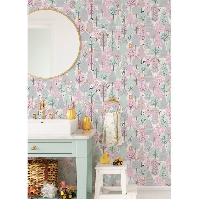 Chesapeake Quillen Pink Forest Wallpaper - 20.9 x 396 x 0.025